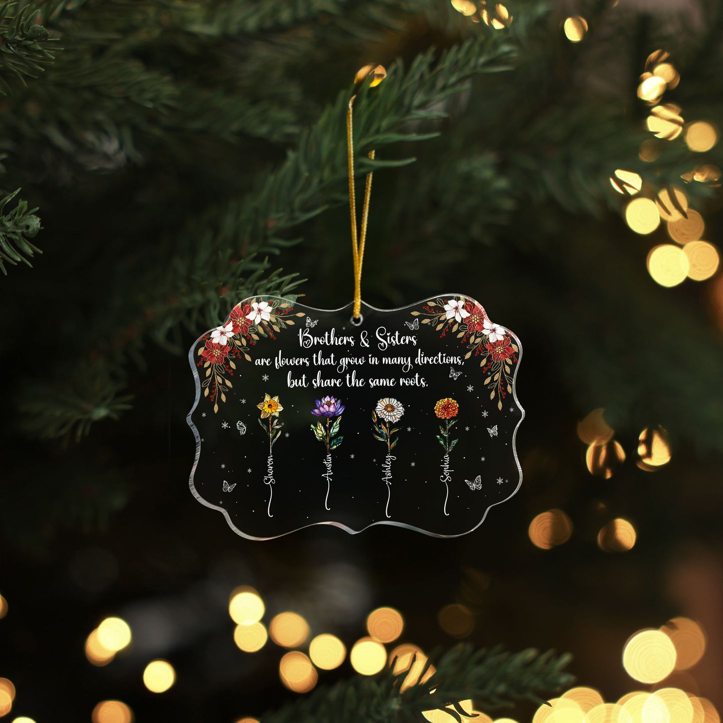 Family Are Flowers That Share The Same Roots - Personalized Acrylic Ornament