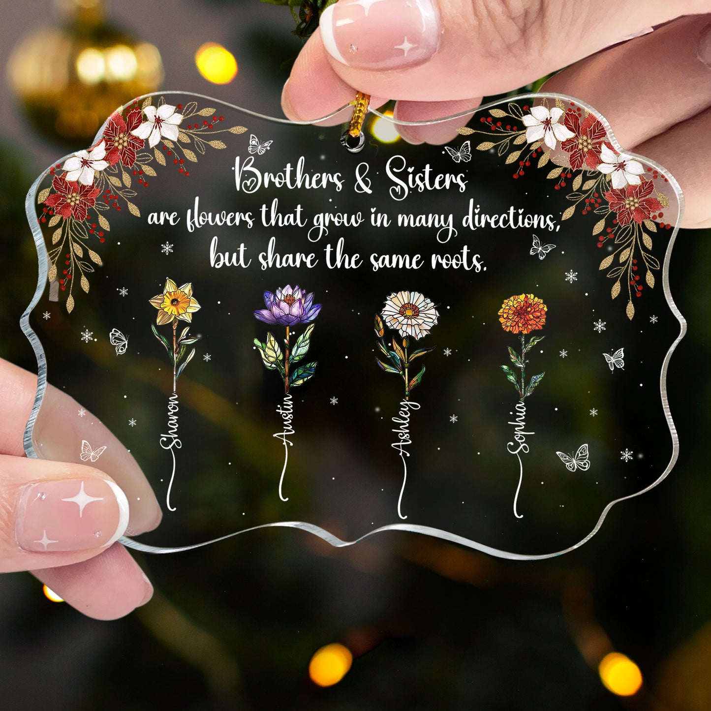Family Are Flowers That Share The Same Roots - Personalized Acrylic Ornament