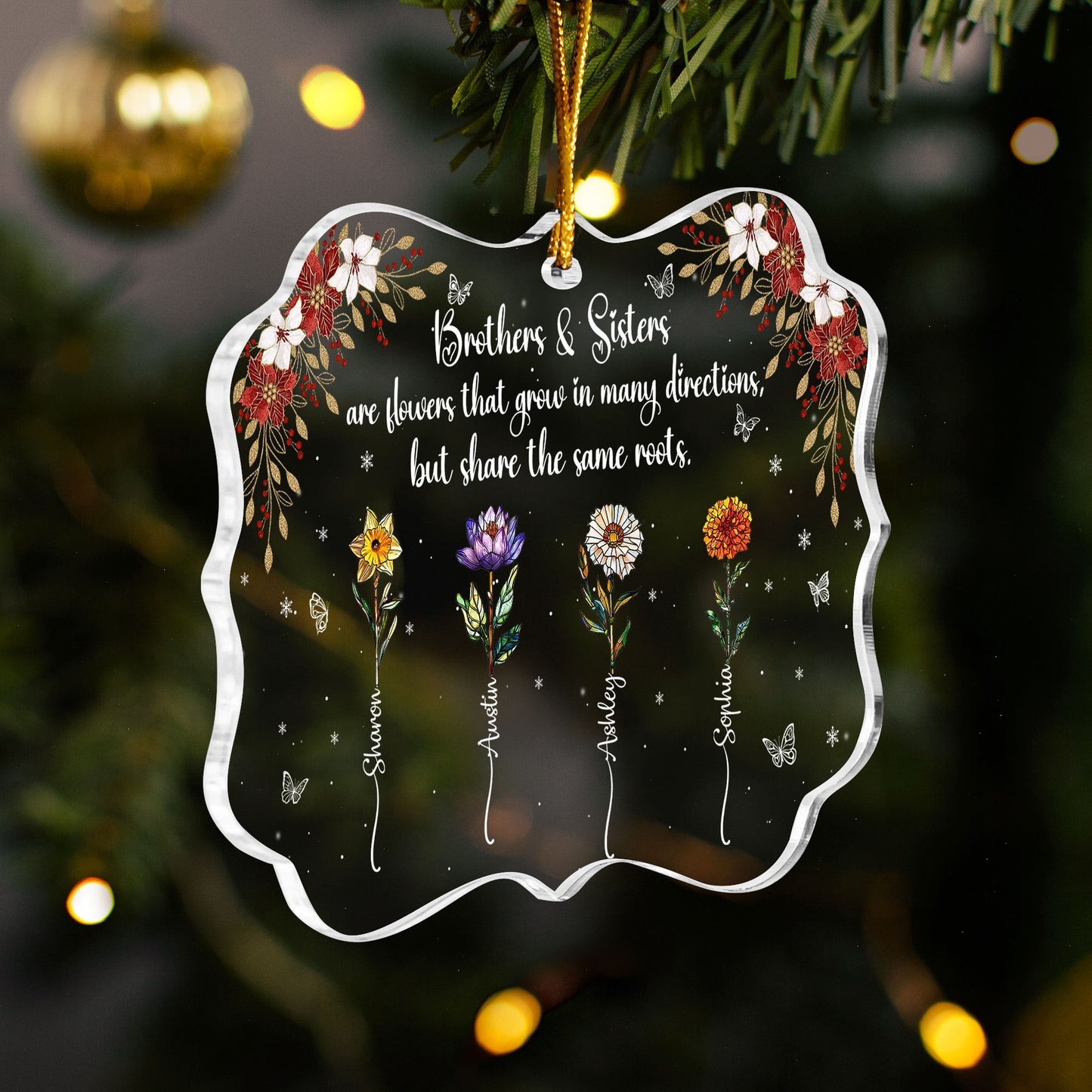 Family Are Flowers That Share The Same Roots - Personalized Acrylic Ornament