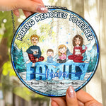Family Around Christmas Tree - Personalized Stained Glass Window Hanging Suncatcher
