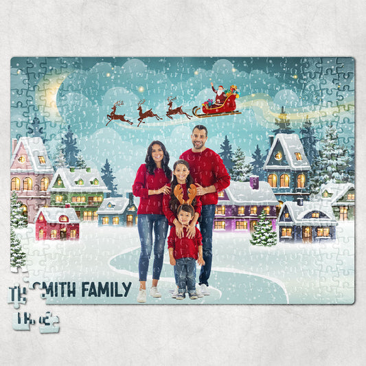 Family At Christmas Village - Personalized Photo Jigsaw Puzzle