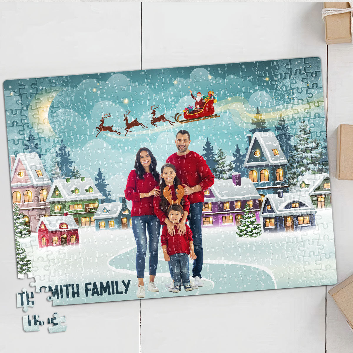 Family At Christmas Village - Personalized Photo Jigsaw Puzzle