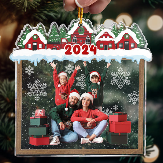 Family Beautiful Christmas Town Village View - Personalized Family Photo Ornament