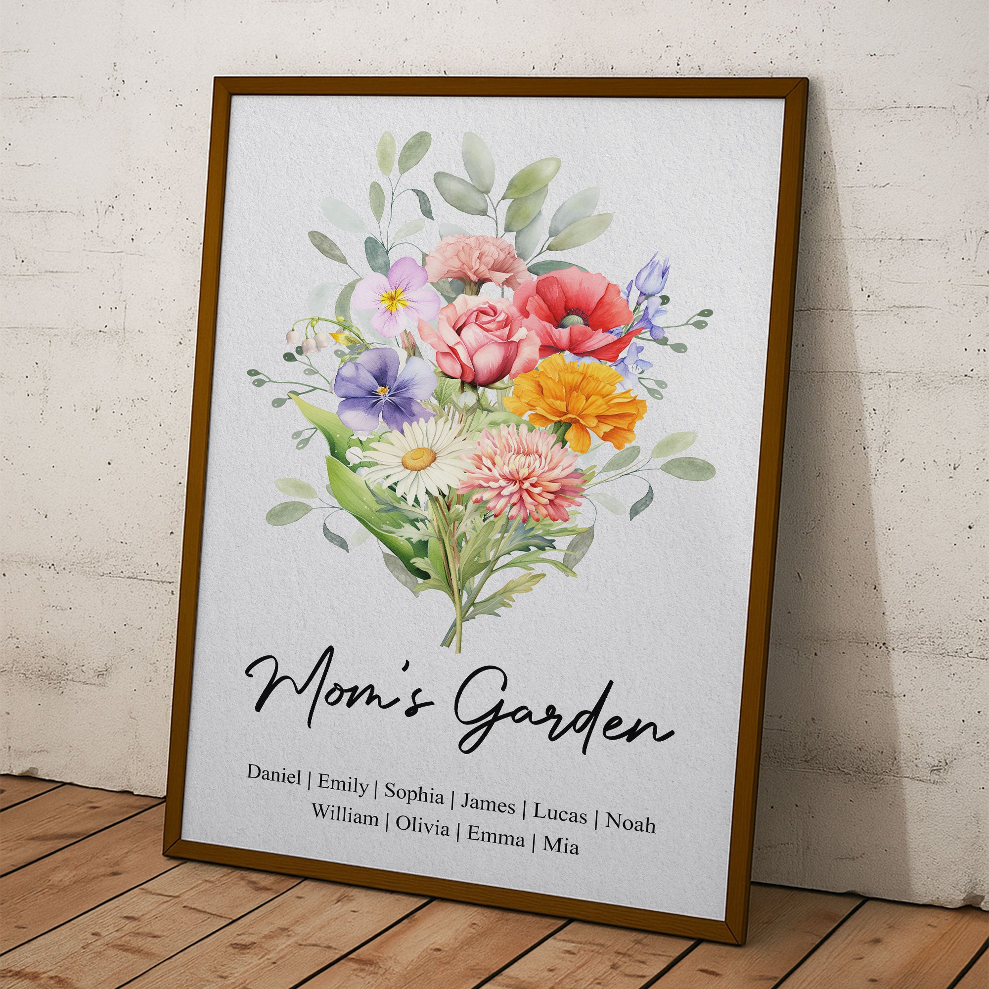 Family Birth Flower Bouquet Flowers Gift For Mom, Grandma, Family - Personalized Poster