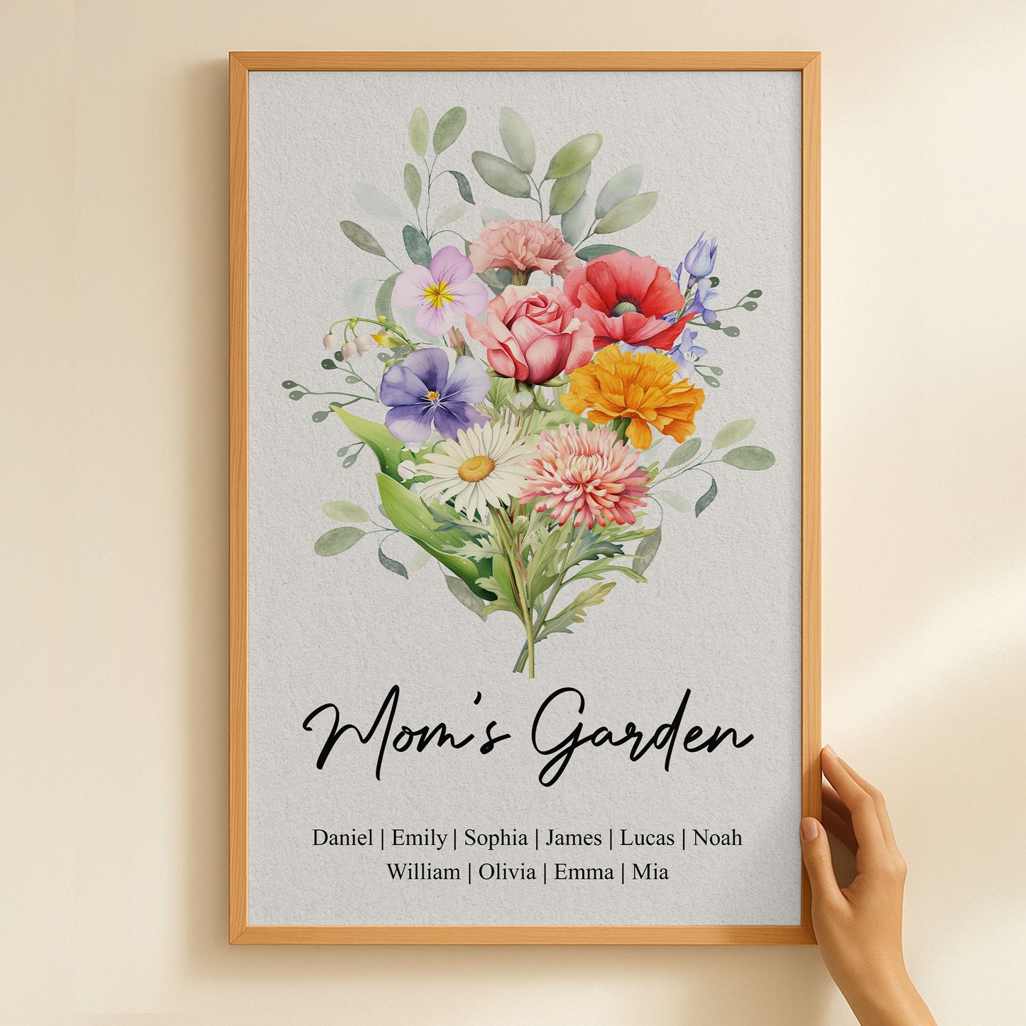 Family Birth Flower Bouquet Flowers Gift For Mom, Grandma, Family - Personalized Poster