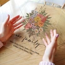 Family Boho Birth Flower Bouquet Flowers Gift For Mom, Grandma, Family - Personalized Acrylic Plaque