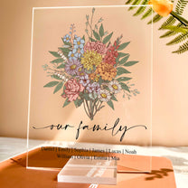 Family Boho Birth Flower Bouquet Flowers Gift For Mom, Grandma, Family - Personalized Acrylic Plaque