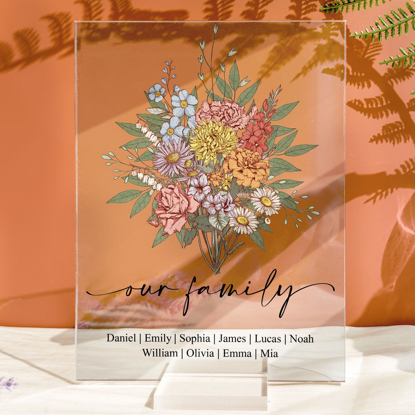 Family Boho Birth Flower Bouquet Flowers Gift For Mom, Grandma, Family - Personalized Acrylic Plaque