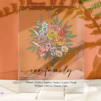 Family Boho Birth Flower Bouquet Flowers Gift For Mom, Grandma, Family - Personalized Acrylic Plaque