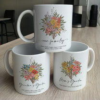 Family Boho Birth Flower Bouquet Flowers Gift For Mom, Grandma, Family - Personalized Mug