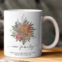Family Boho Birth Flower Bouquet Flowers Gift For Mom, Grandma, Family - Personalized Mug