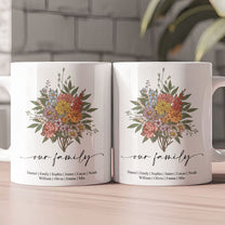Family Boho Birth Flower Bouquet Flowers Gift For Mom, Grandma, Family - Personalized Mug