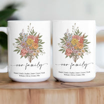 Family Boho Birth Flower Bouquet Flowers Gift For Mom, Grandma, Family - Personalized Mug