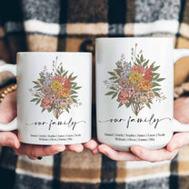 Family Boho Birth Flower Bouquet Flowers Gift For Mom, Grandma, Family - Personalized Mug