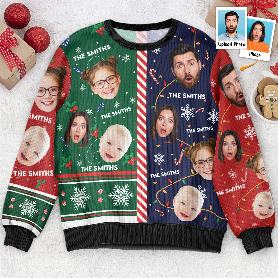 Family Candy Cane Christmas - Personalized Photo Ugly Sweater