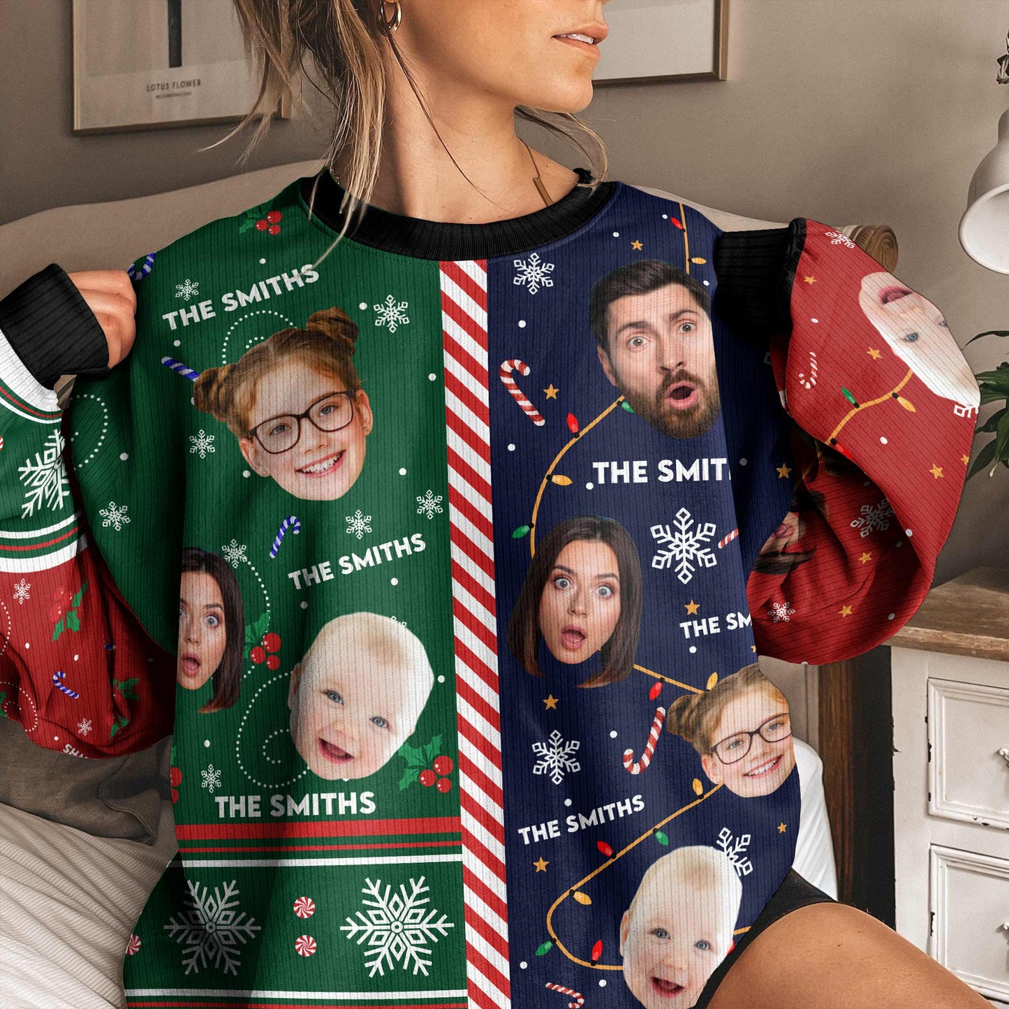 Family Candy Cane Christmas - Personalized Photo Ugly Sweater