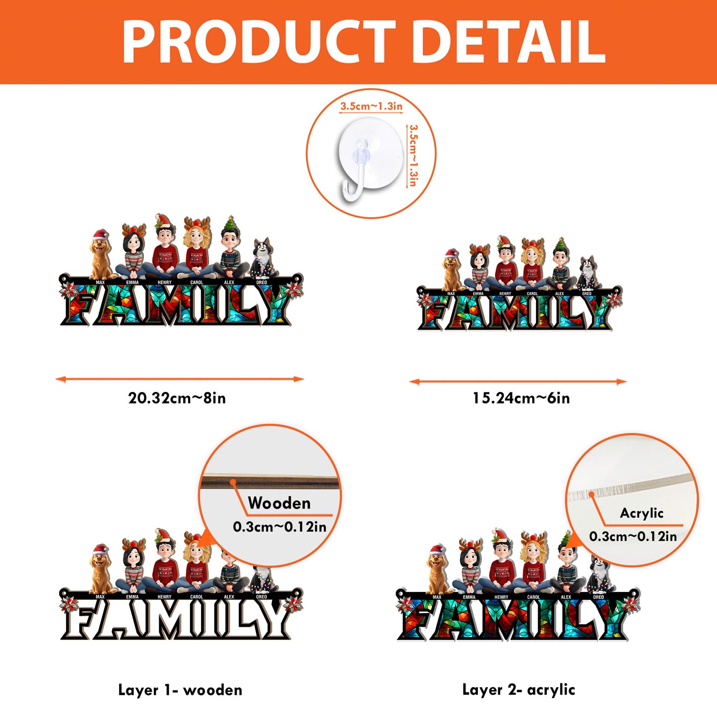 Family Christmas 2025 - Personalized Window Hanging Suncatcher Ornament