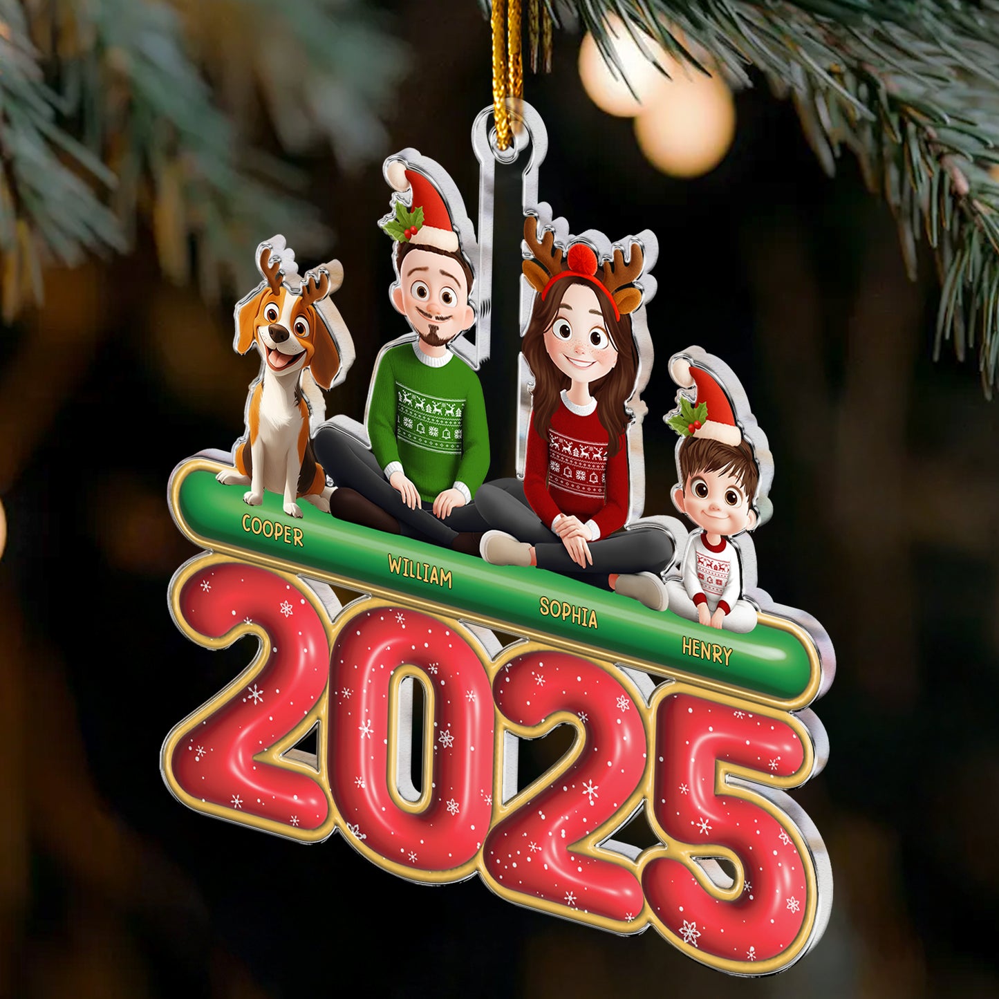 Family Christmas - 3D Cute Family - Personalized Acrylic Ornament
