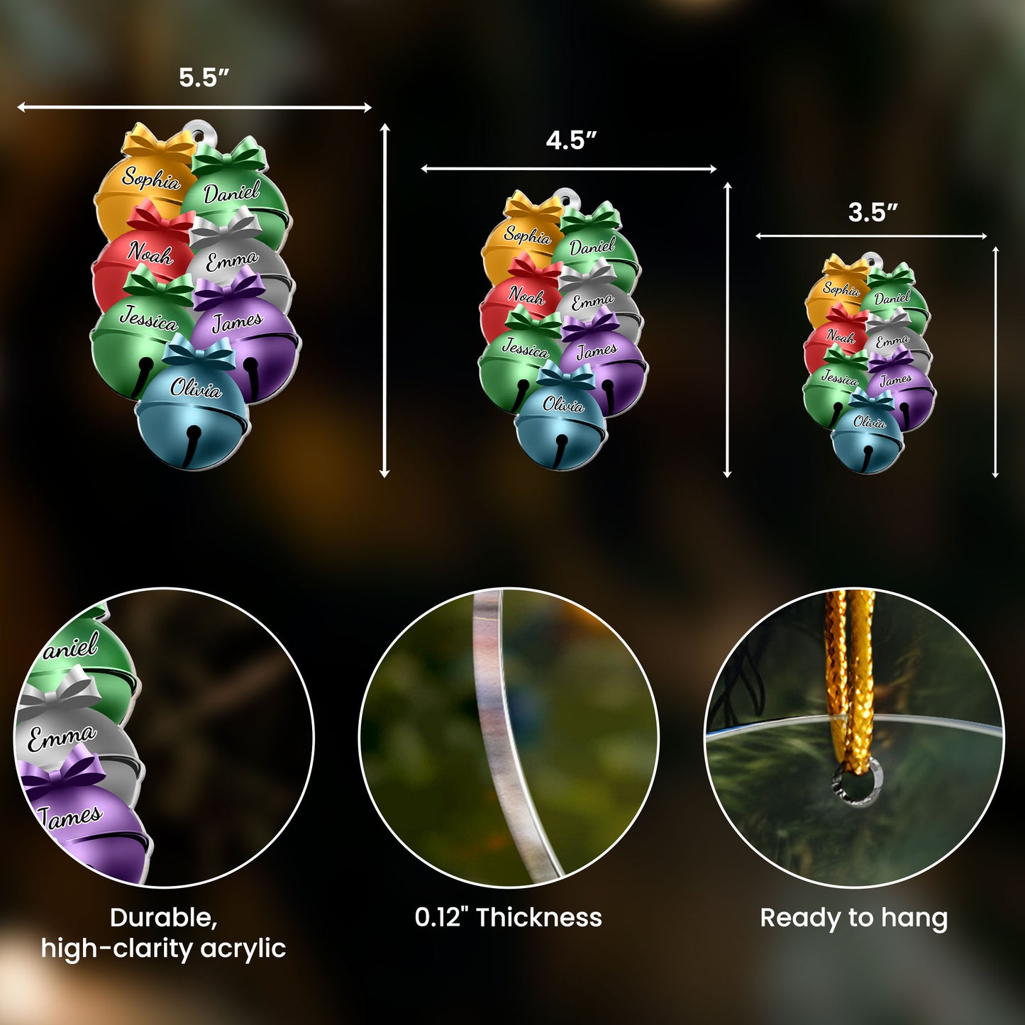 Family Christmas Bells - Personalized Acrylic Ornament