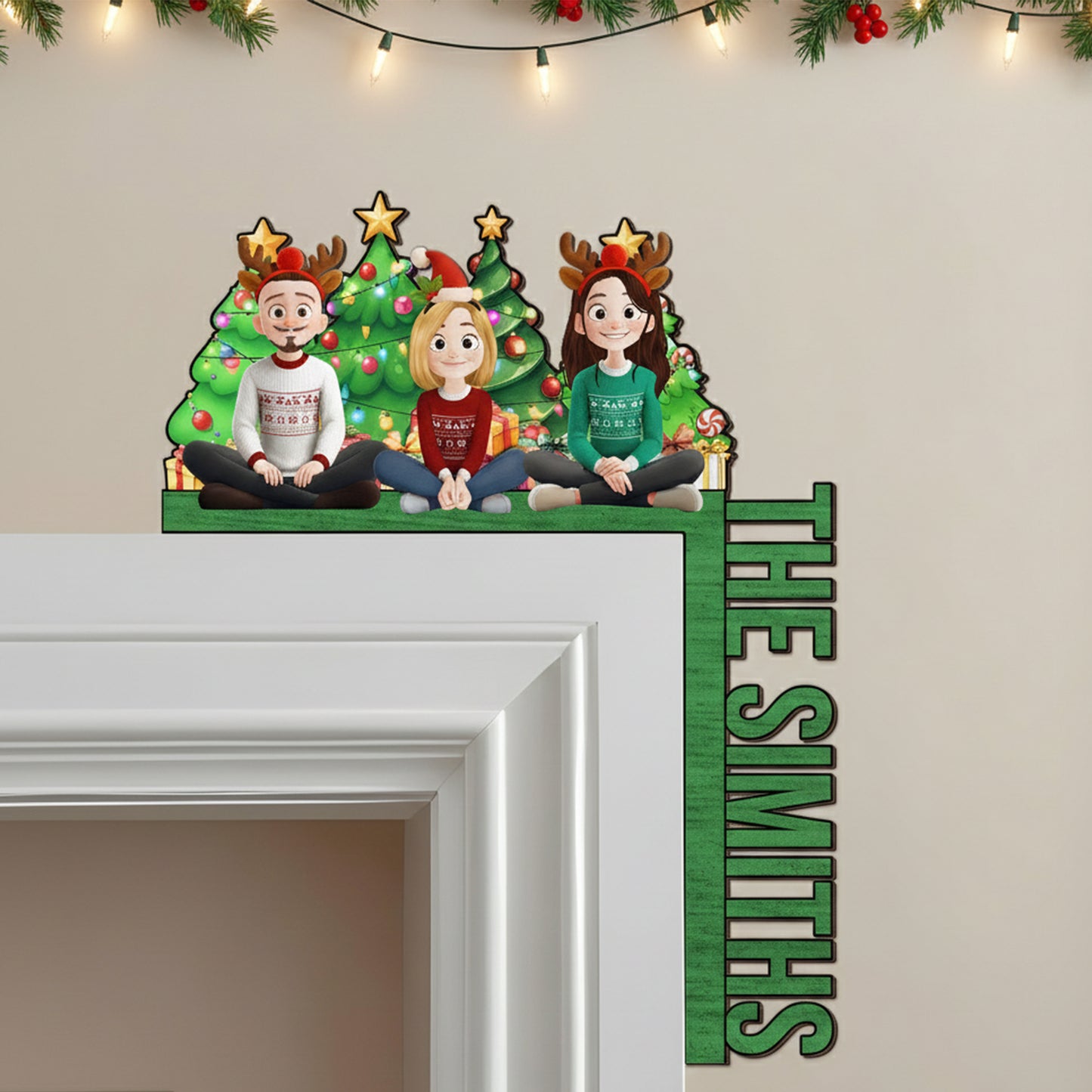 Family Christmas - Cozy Time - Personalized Door Corner Wood Sign