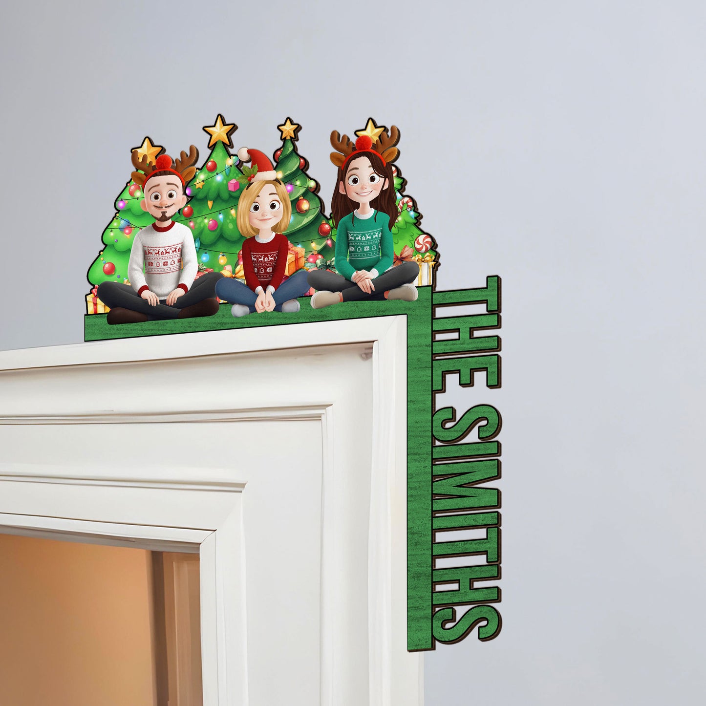 Family Christmas - Cozy Time - Personalized Door Corner Wood Sign