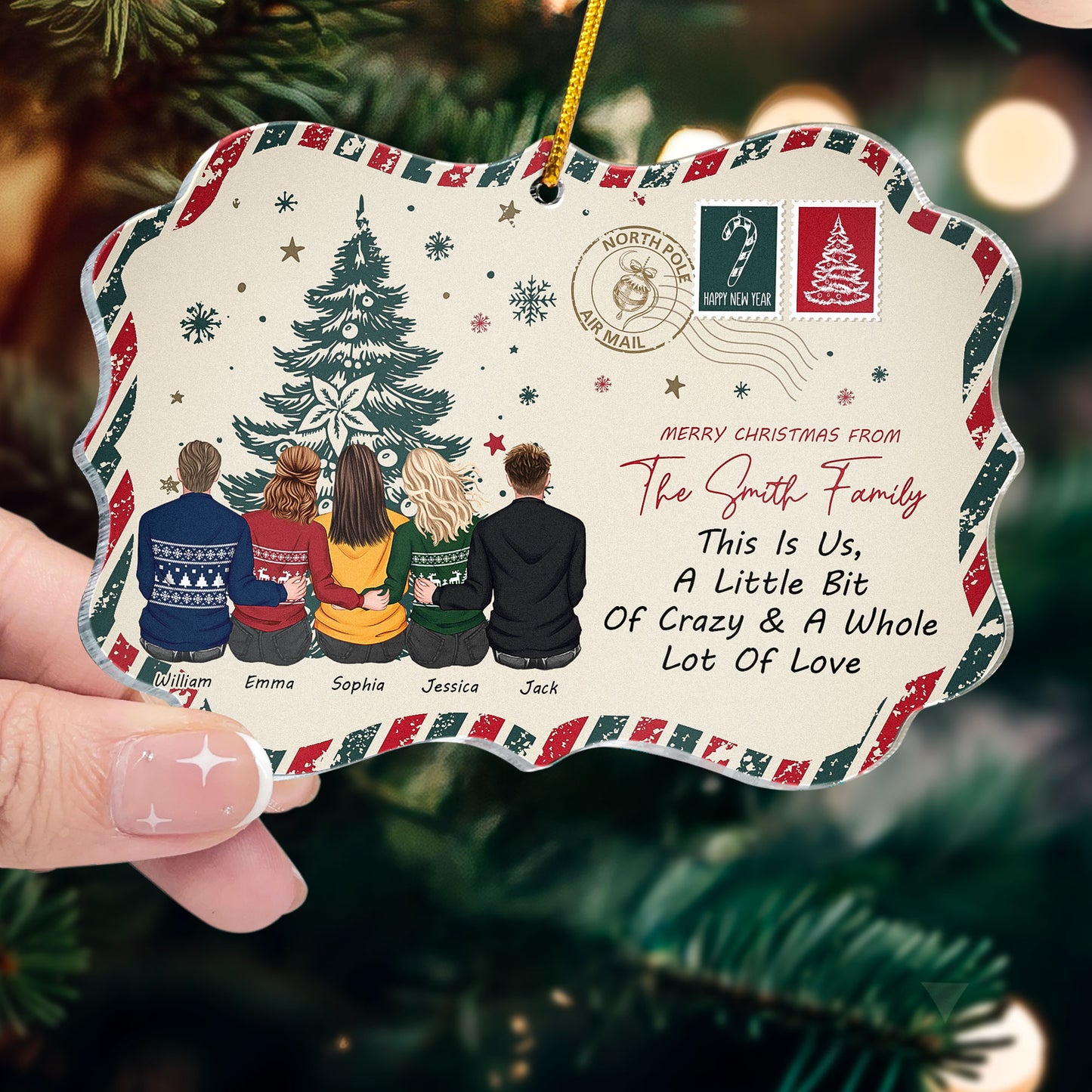 Family Christmas Mail Postcard - Siblings Gifts - Personalized Acrylic Ornament