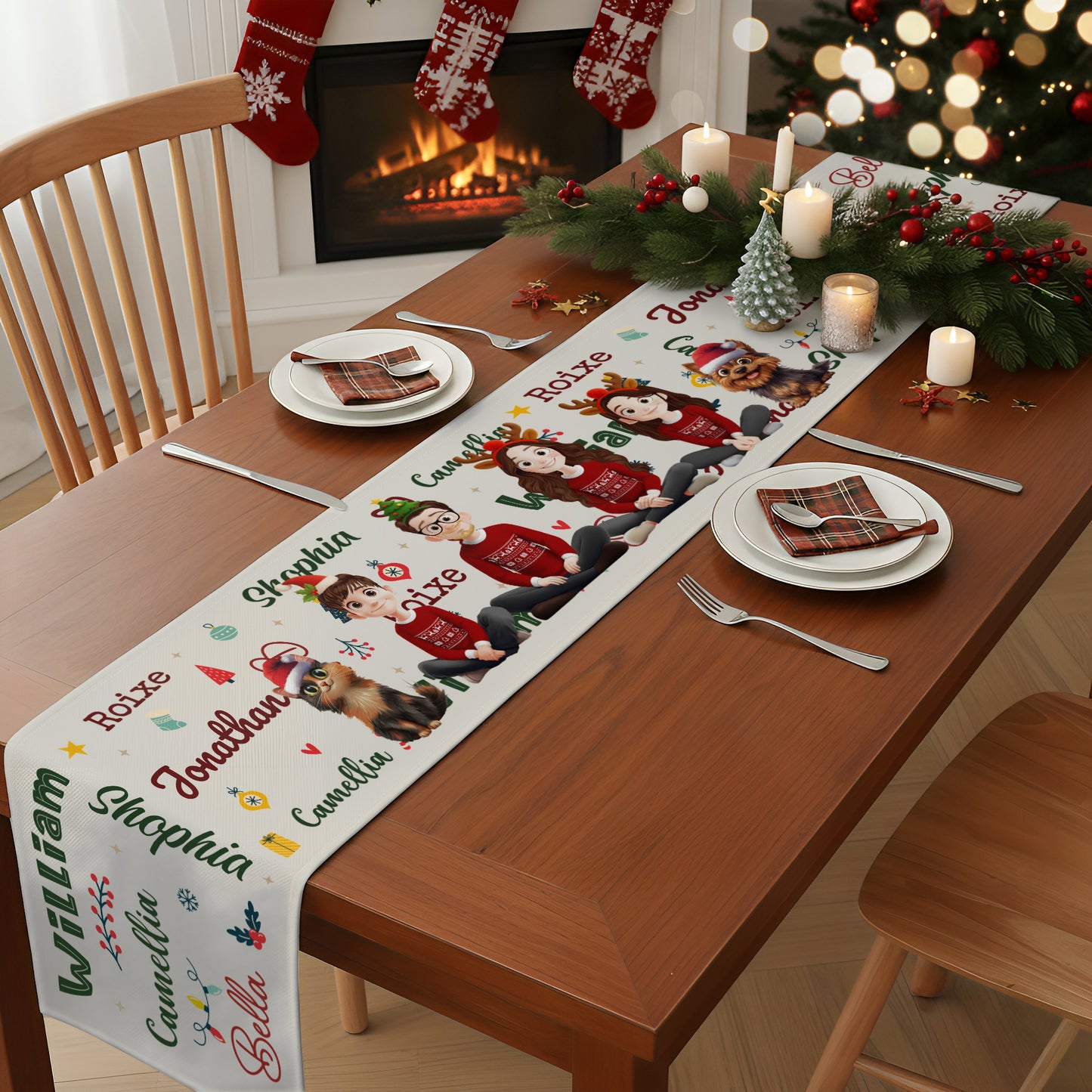 Family Christmas Name Pattern - Personalized Table Runner