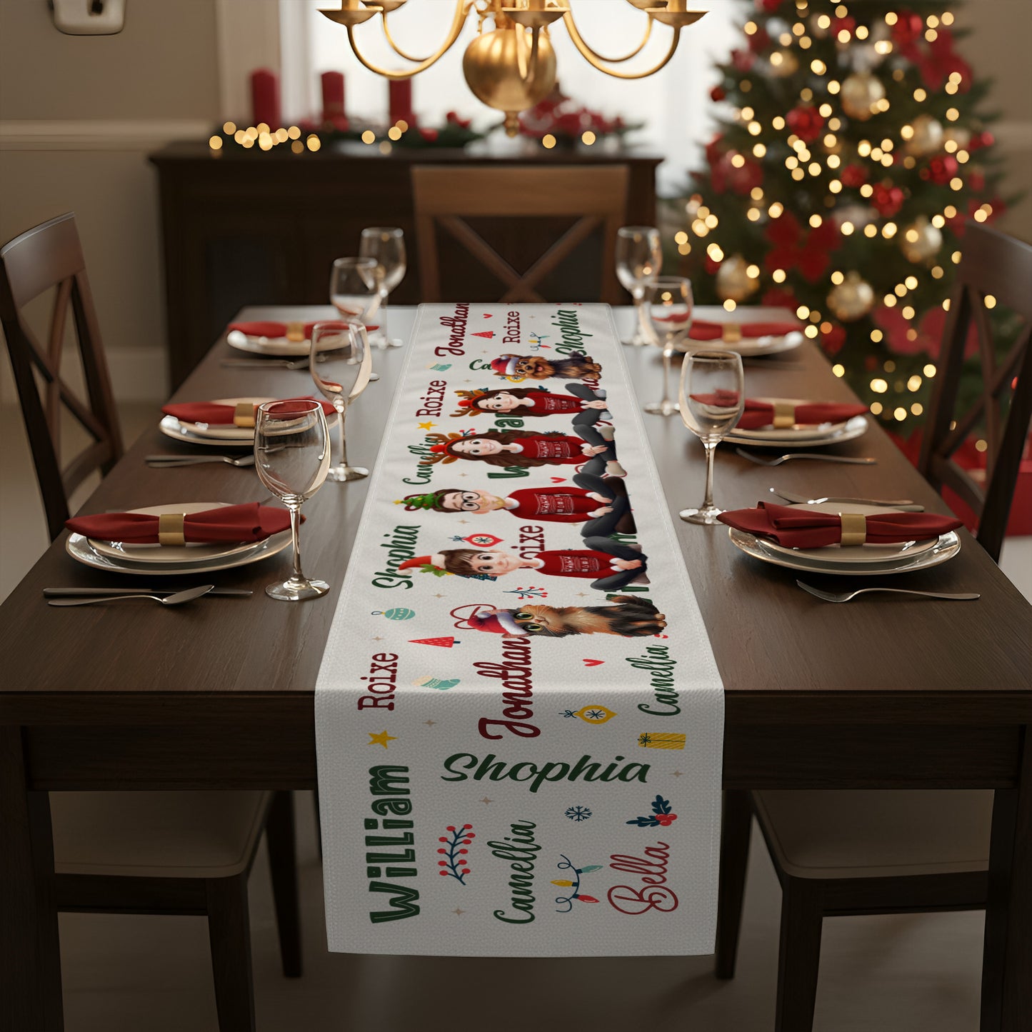 Family Christmas Name Pattern - Personalized Table Runner
