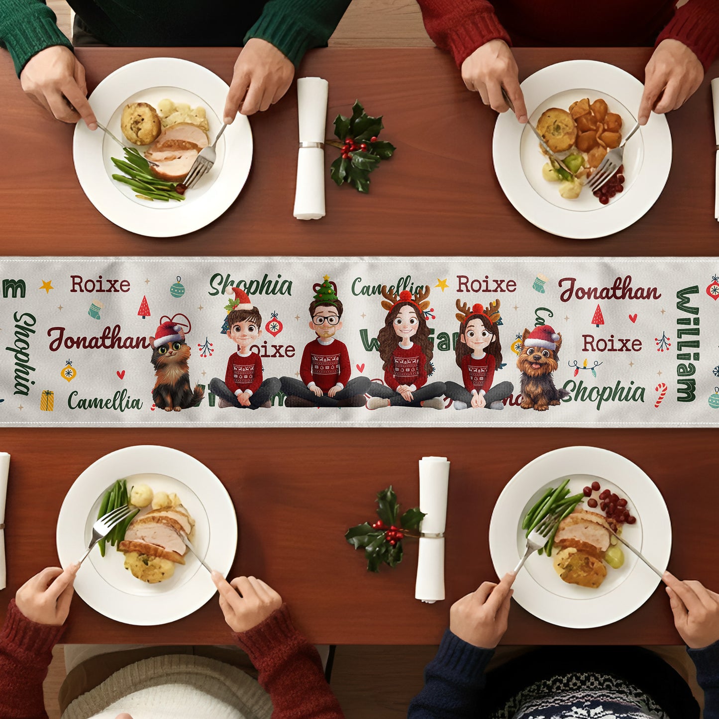Family Christmas Name Pattern - Personalized Table Runner