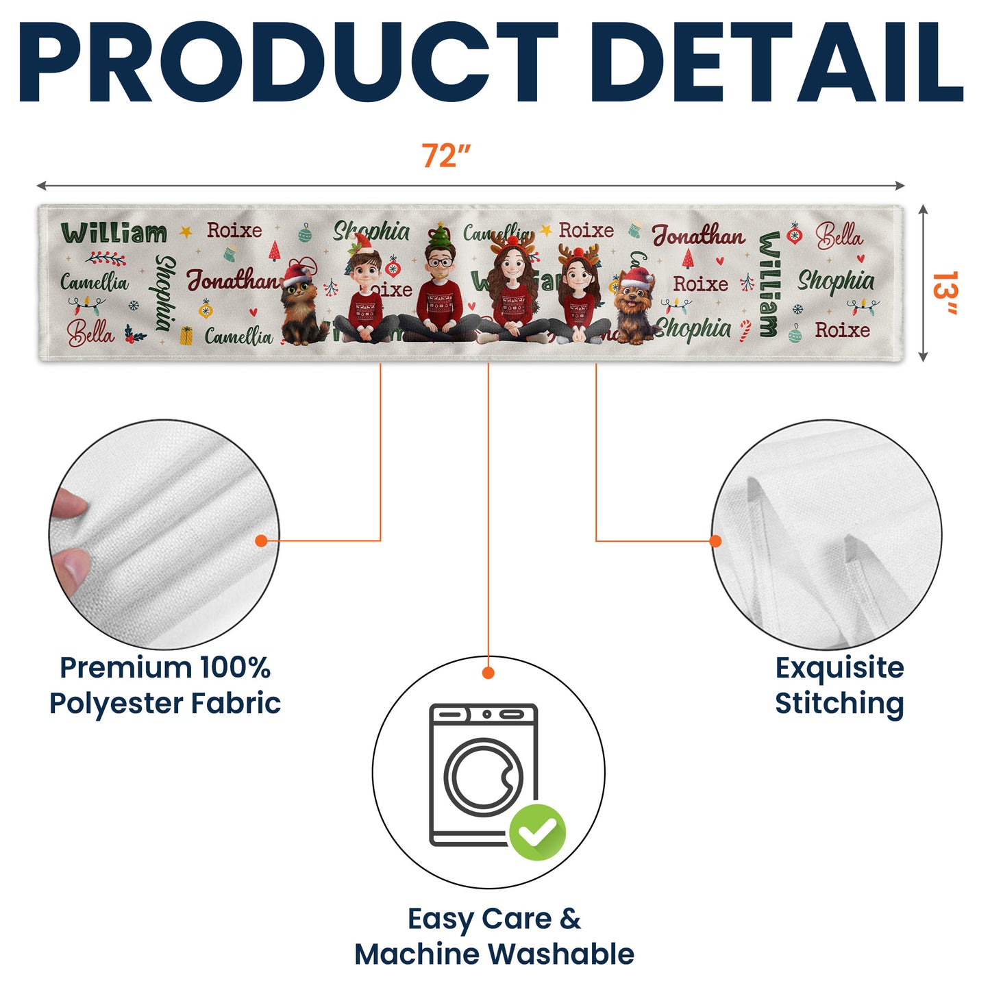 Family Christmas Name Pattern - Personalized Table Runner