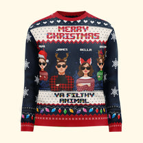 Family Christmas Sweater Merry Christmas Ya Filthy Animal - Personalized Ugly Sweater