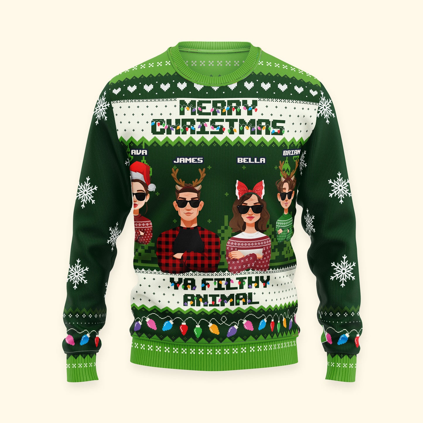 Family Christmas Sweater Merry Christmas Ya Filthy Animal - Personalized Ugly Sweater