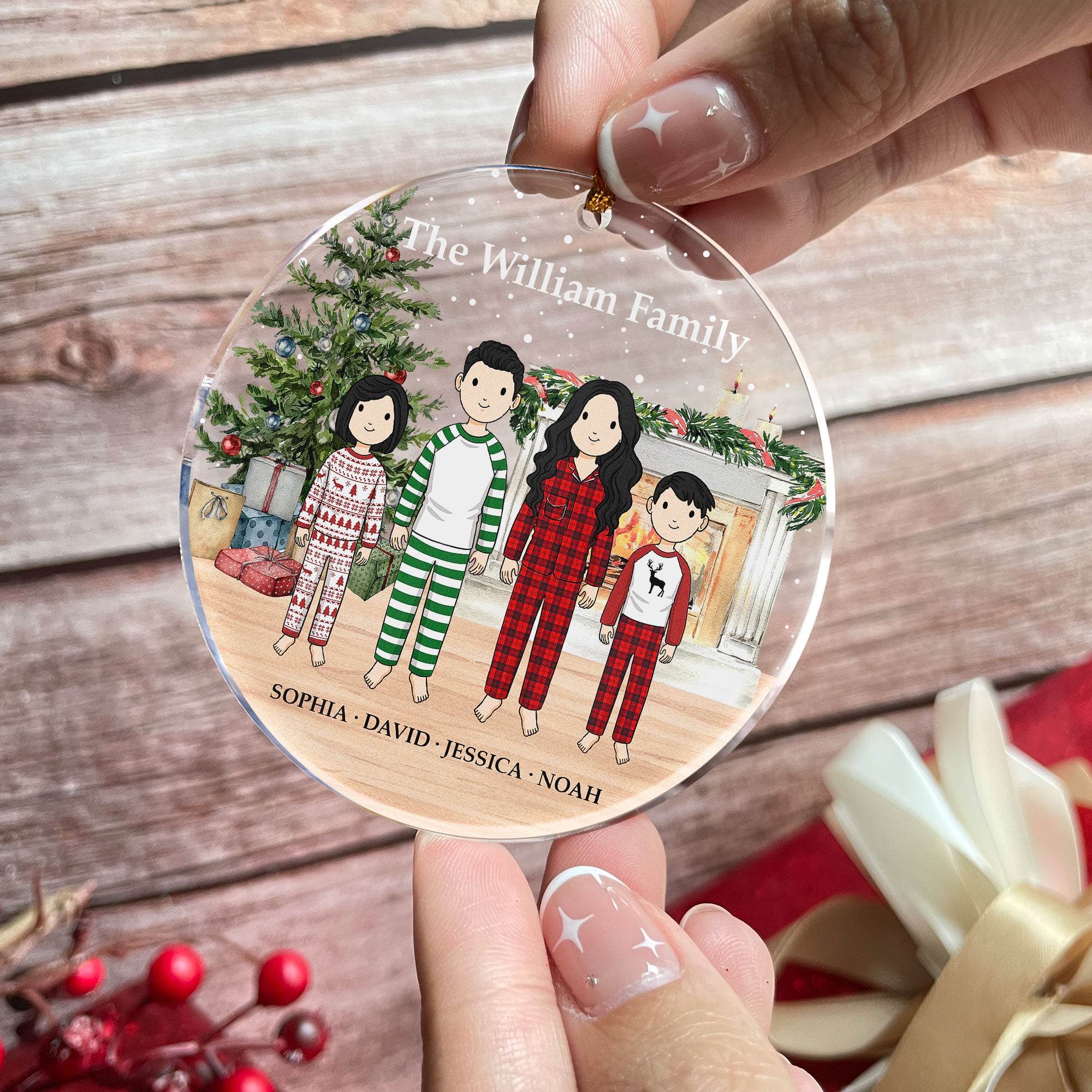 Family Christmas Time - Vintage Style - Personalized Acrylic Ornament