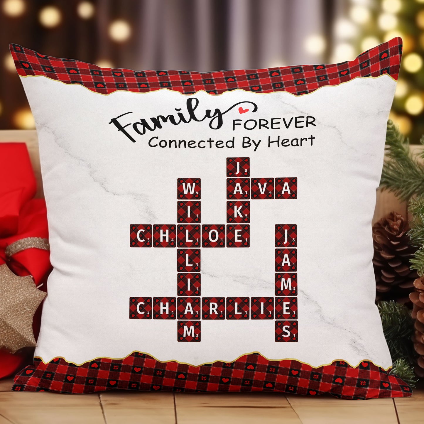 Family Connected By Heart Scrabble Name - Personalized Pillow (Insert Included)