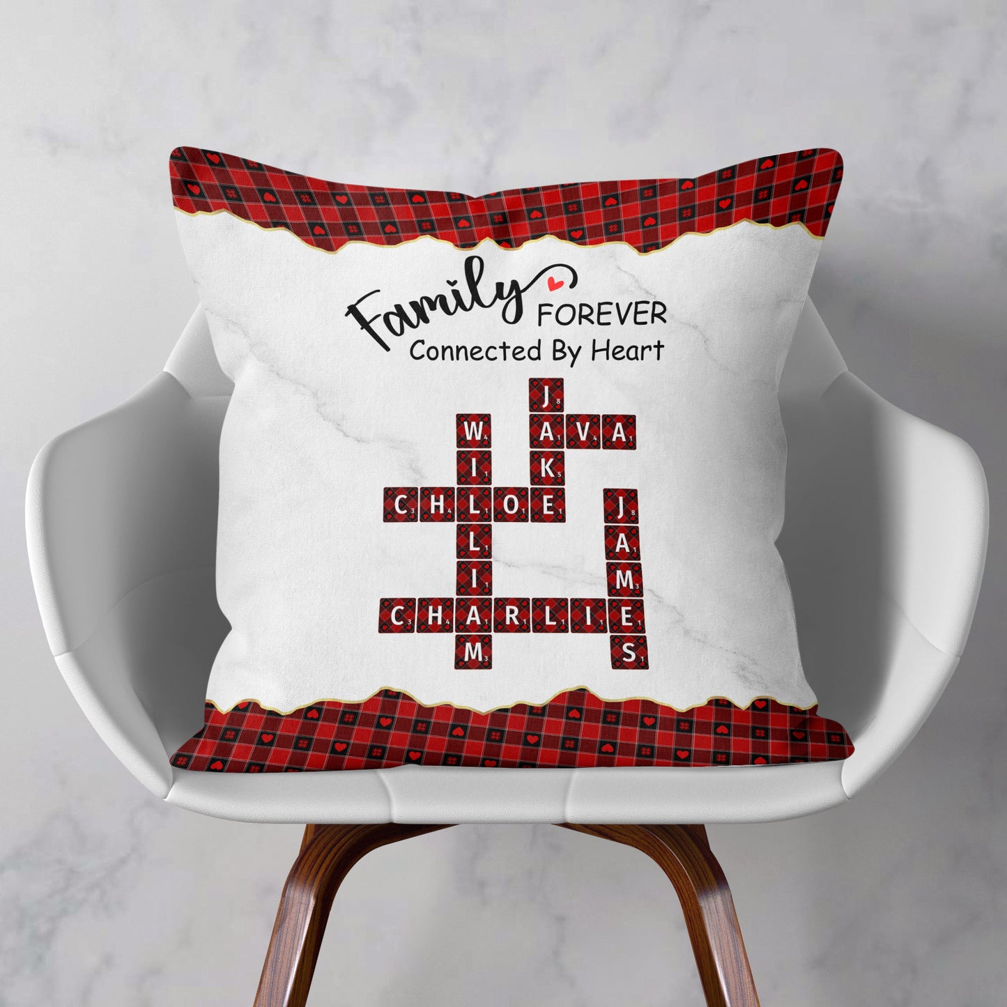 Family Connected By Heart Scrabble Name - Personalized Pillow (Insert Included)