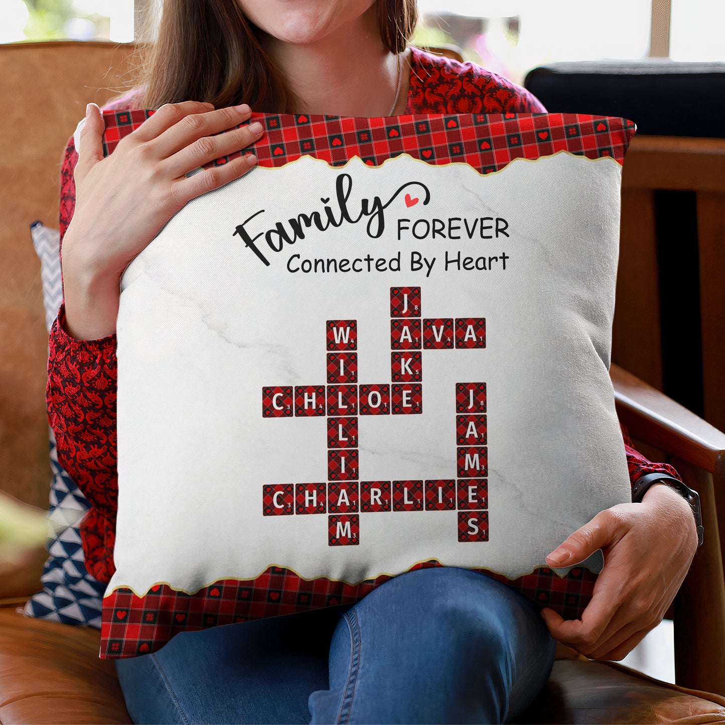 Family Connected By Heart Scrabble Name - Personalized Pillow (Insert Included)