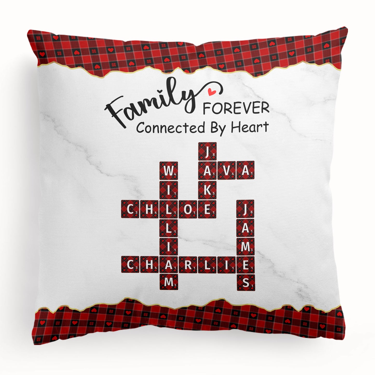 Family Connected By Heart Scrabble Name - Personalized Pillow (Insert Included)