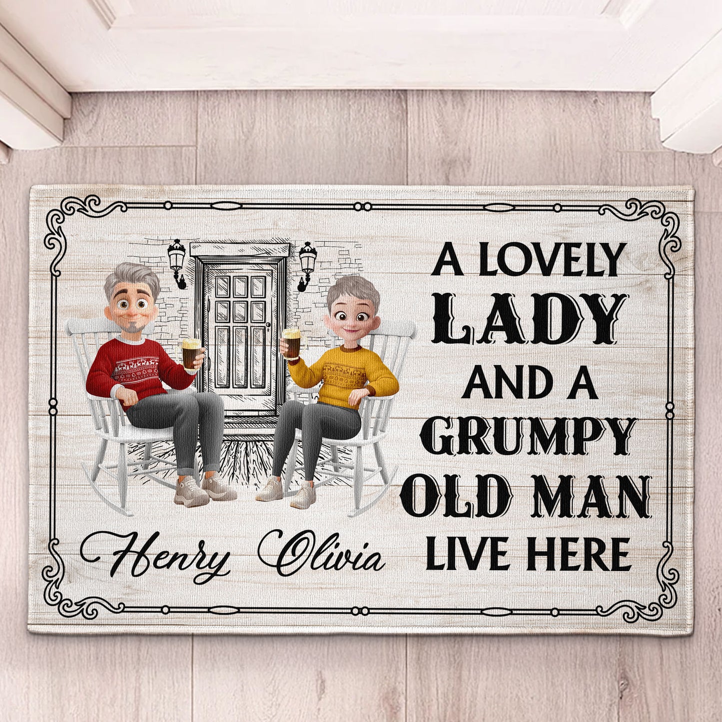 Family Couple A Lovely Lady And A Grumpy Old Man Live Here - Personalized Doormat