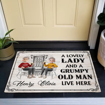 Family Couple A Lovely Lady And A Grumpy Old Man Live Here - Personalized Doormat
