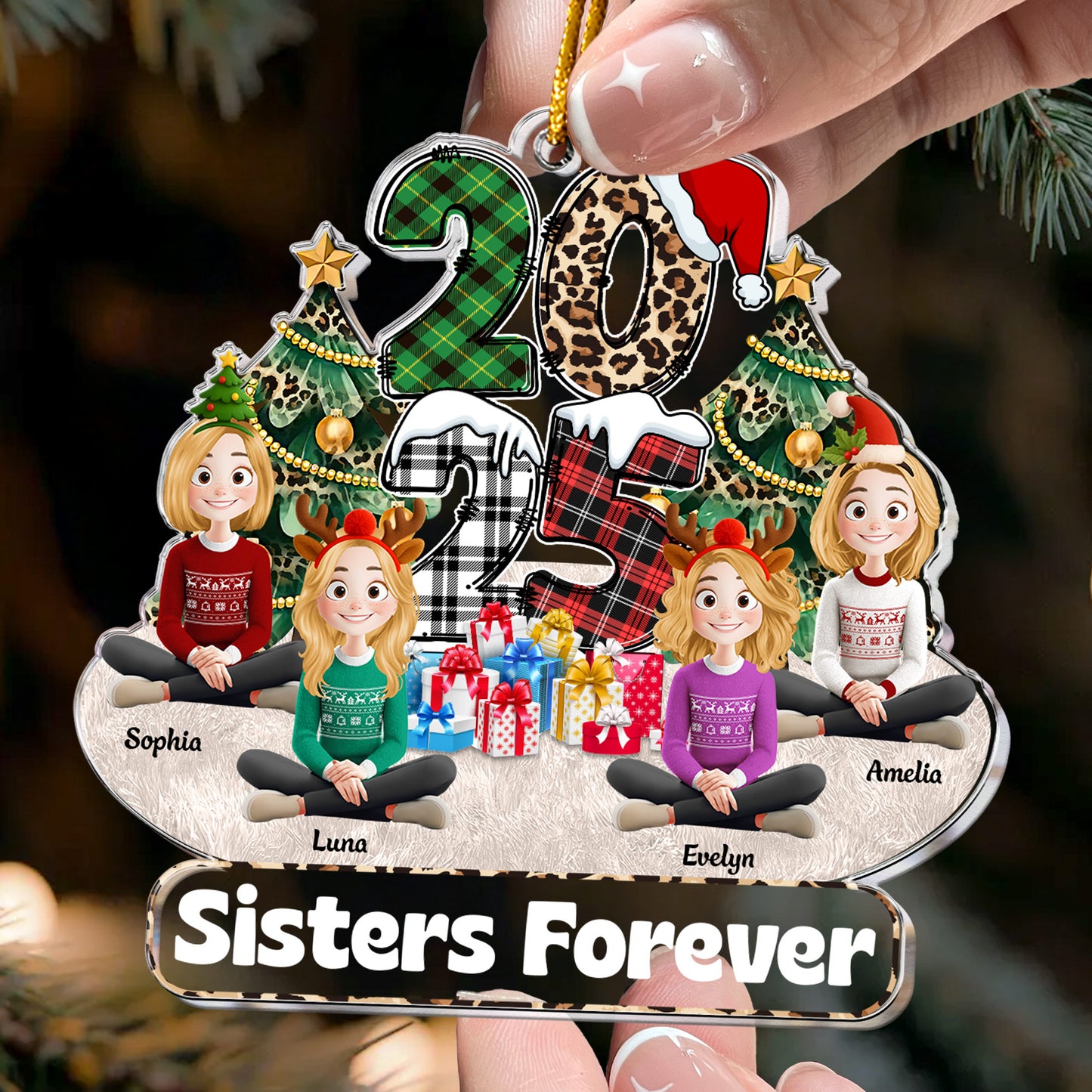 Family Couple Friends Sitting 2025 Cartoon Version - Personalized Acrylic Ornament