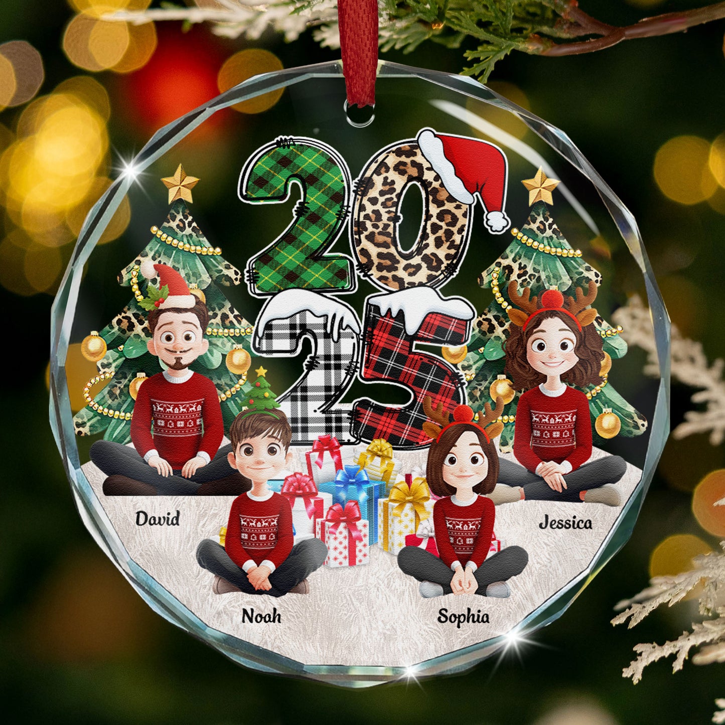 Family Couple Friends Sitting 2025 Cartoon Version - Personalized Glass Ornament