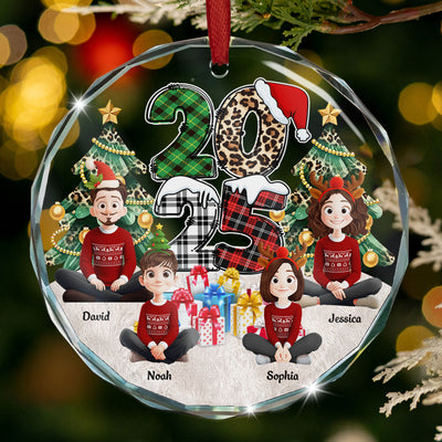 Family Couple Friends Sitting 2026 Cartoon Version - Personalized Glass Ornament