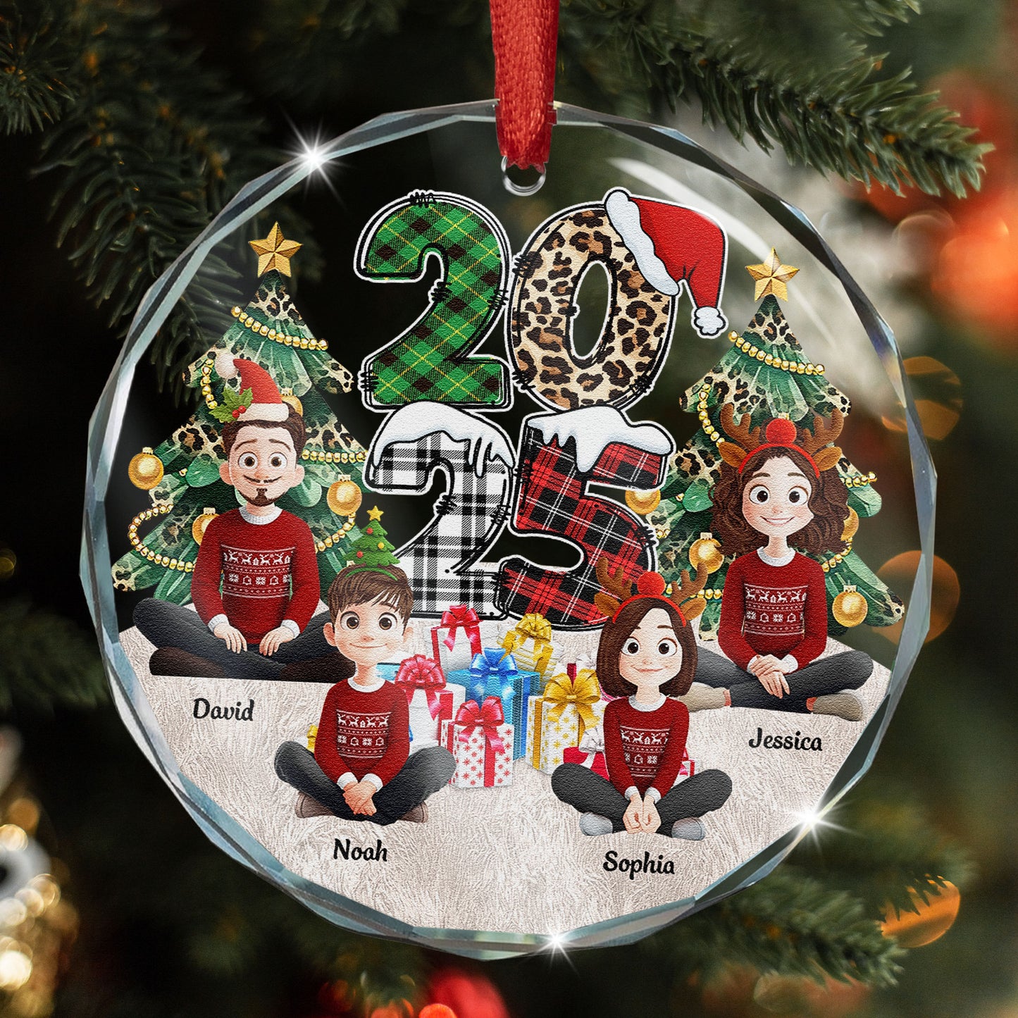 Family Couple Friends Sitting 2025 Cartoon Version - Personalized Glass Ornament
