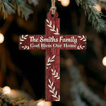 Family Cross, God Bless Our Home - Personalized Wooden Ornament