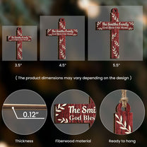 Family Cross, God Bless Our Home - Personalized Wooden Ornament