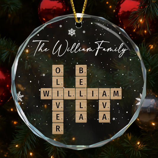 Family Scrabble Crossword - Personalized Glass Ornament