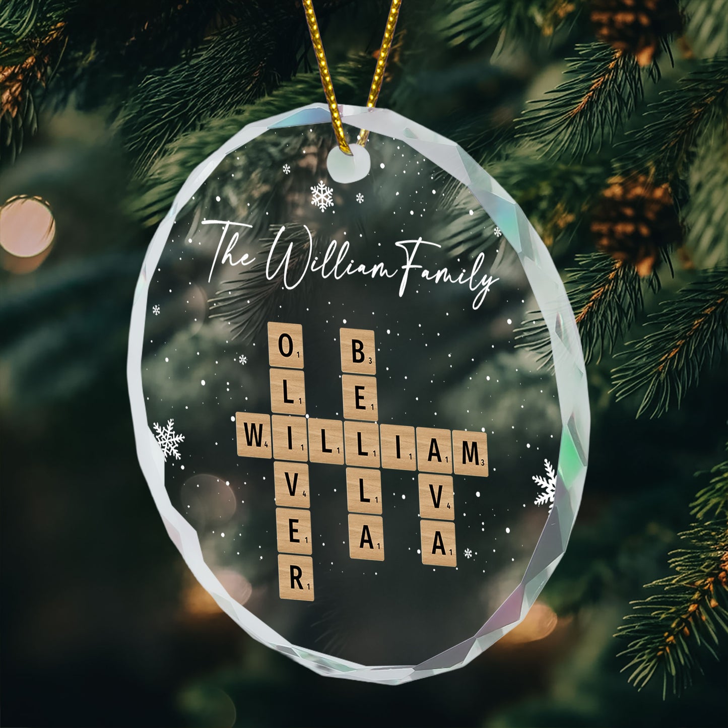 Family Scrabble Crossword - Personalized Glass Ornament