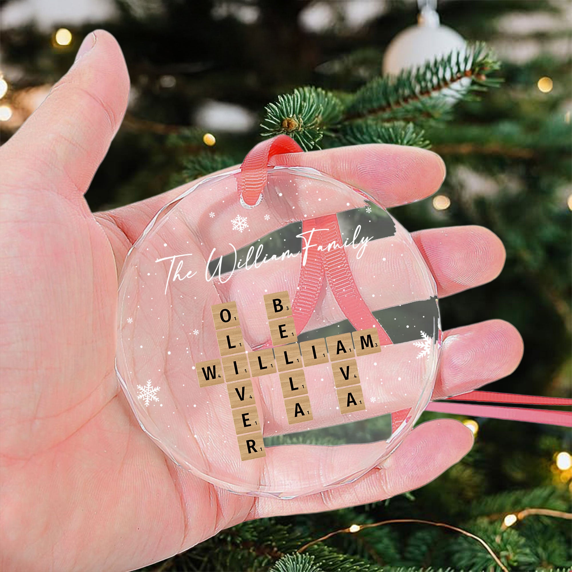 Family Scrabble Crossword - Personalized Glass Ornament