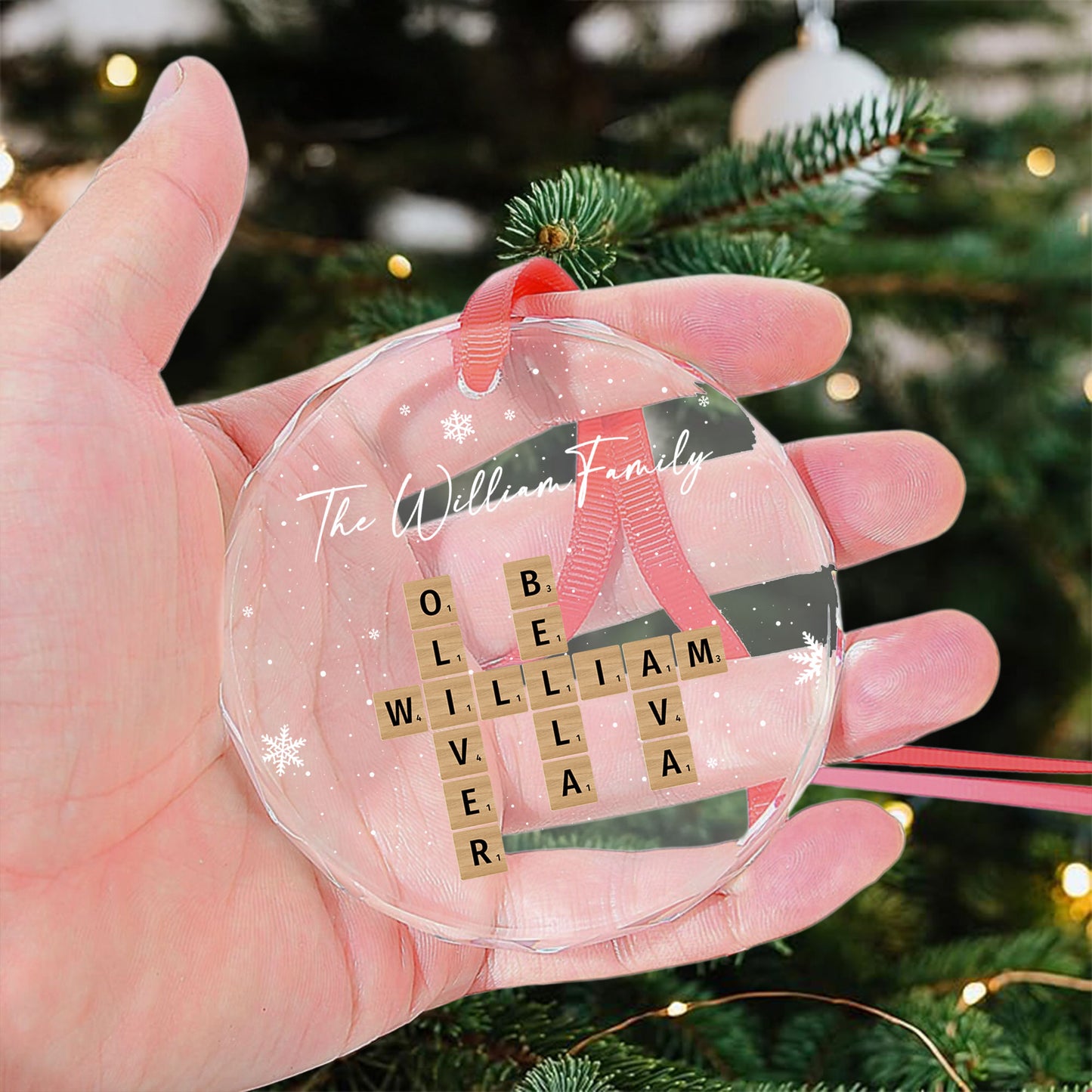 Family Scrabble Crossword - Personalized Glass Ornament