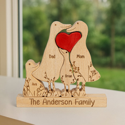 Family Custom Name - Personalized Wooden Duck Family Puzzle